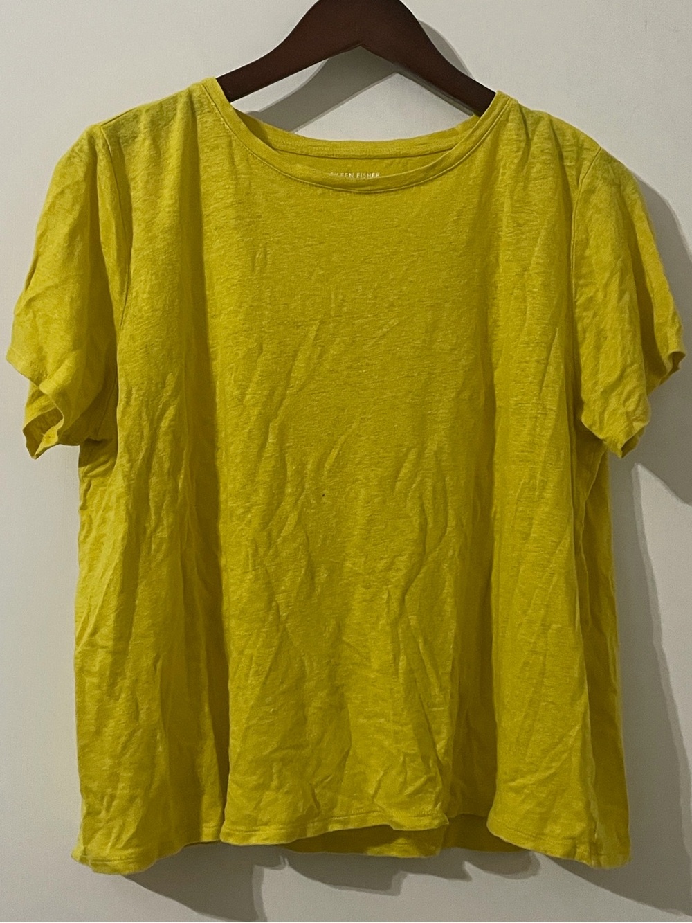 Eileen Fisher 100% Organic Linen Yellow Short Sleeve Tee Size M